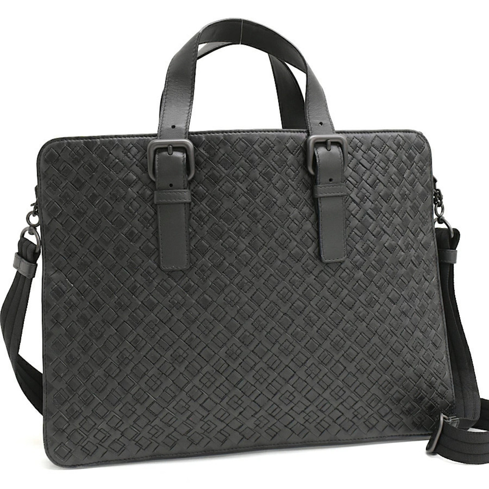 Bottega Veneta Business Bag Briefcase Intrecciato Leather Black
